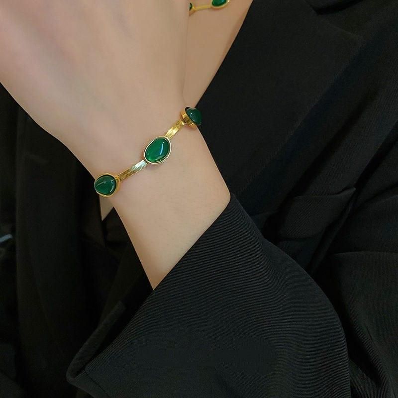 Royal Green Crystal Pendant & Bracelet Set