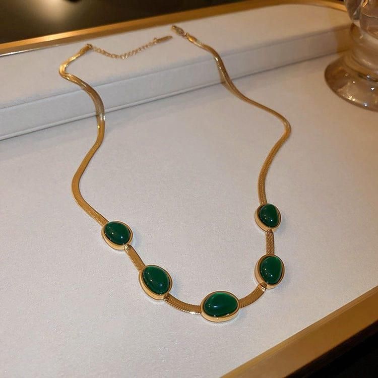 Royal Green Crystal Pendant & Bracelet Set