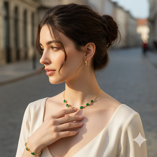 Royal Green Crystal Pendant & Bracelet Set